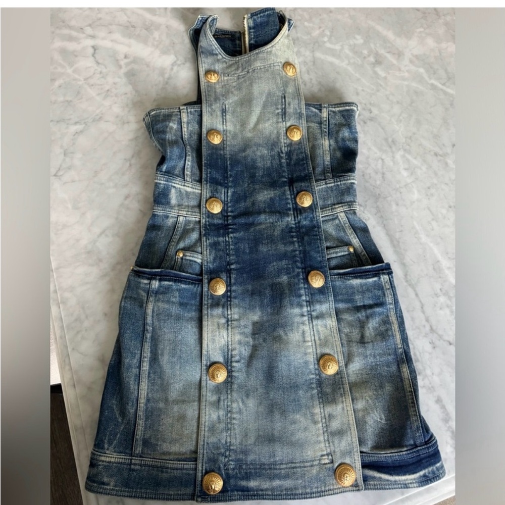 Balmain Blue and Gold Mini Dress